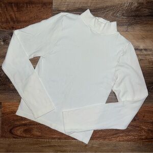 Aura Womens Ribbed Mock Neck Long Sleeve Top - White, Size M/L